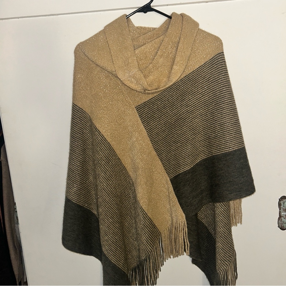 Chico's Tan and Black Striped Poncho